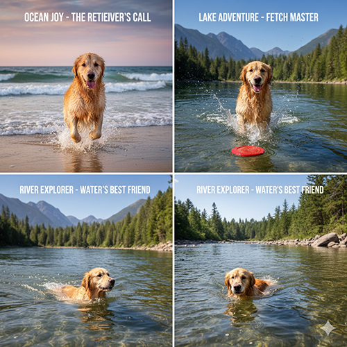 Hình chó Golden Retriever vui chơi dưới nước: ở biển, hồ và sông