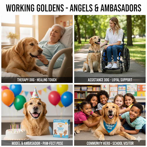Hình chó Golden Retriever làm việc: trị liệu, hỗ trợ người khuyết tật, làm mẫu ảnh và giao lưu cộng đồng