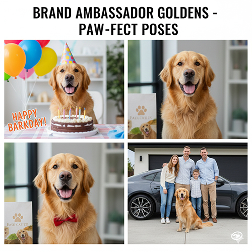 Hình chó Golden Retriever làm mẫu ảnh: sinh nhật, tạo dáng bên sản phẩm và chụp cùng gia đình