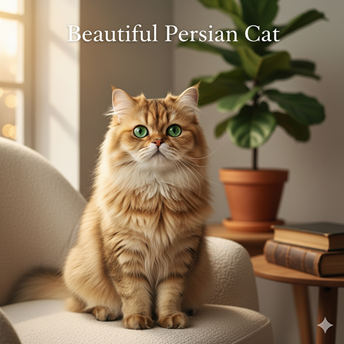 Hình ảnh mèo Ba Tư đẹp với bộ lông dài mềm, màu vàng nâu và đôi mắt xanh nổi bật