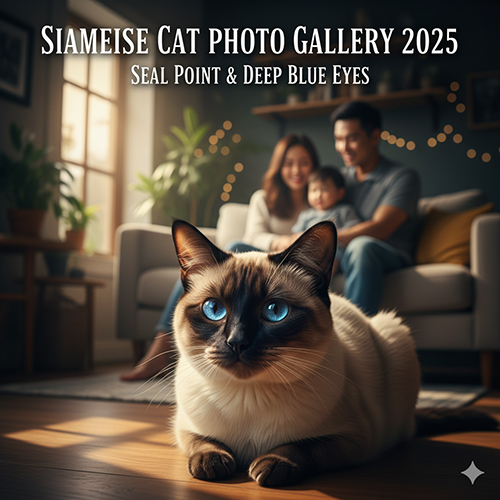 Hình ảnh mèo Xiêm đẹp nhất với mắt xanh biếc và lông màu point đặc trưng, chụp trong không gian gia đình ấm áp.