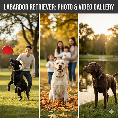 Ảnh bộ sưu tập chó Labrador đen, vàng và socola trong công viên mùa thu