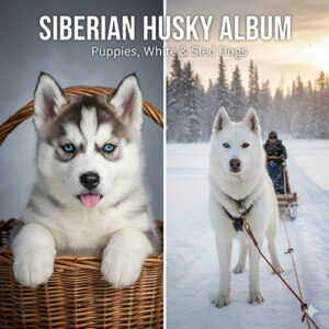 Hình chó Husky ngáo đẹp gồm Husky con, Husky trắng và chó kéo xe tuyết