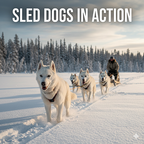 Hình chó Husky trắng kéo xe trên tuyết trong điều kiện tự nhiên ngoài trời