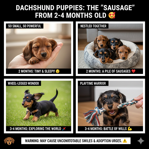 hình chó Lạp xưởng con 2 đến 4 tháng tuổi gồm nhiều khoảnh khắc dễ thương