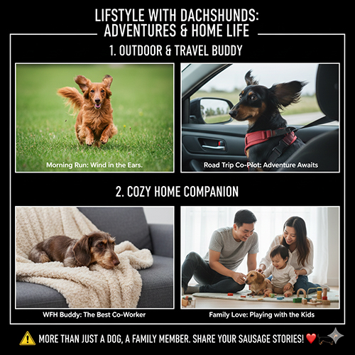 hình chó Lạp xưởng đi dạo du lịch và sinh hoạt trong gia đình