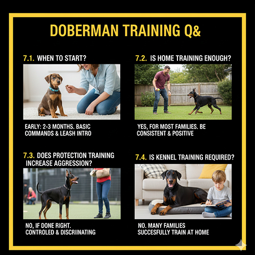 Hỏi đáp nhanh về huấn luyện chó Doberman cho người mới nuôi