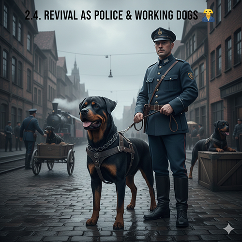 Sự hồi sinh của giống chó Rottweiler khi trở thành chó cảnh sát và chó nghiệp vụ đầu thế kỷ 20
