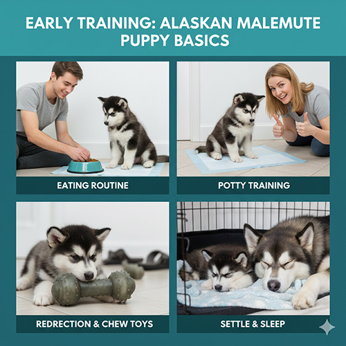Huấn luyện chó Alaska con ăn uống đúng giờ, đi vệ sinh đúng chỗ và ngủ ngoan