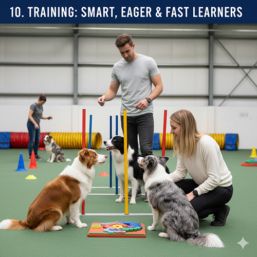 Border Collie tập các bài agility và bài học cơ bản trong sân huấn luyện cùng chủ