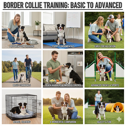Huấn luyện chó Border Collie từ cơ bản đến nâng cao với các bài tập vâng lời và vận động