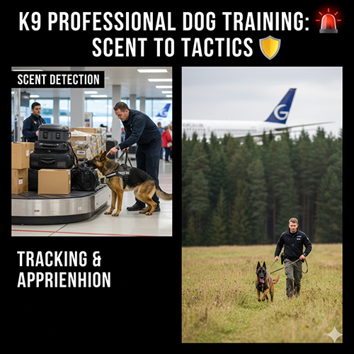 Huấn luyện chó nghiệp vụ K9 đánh hơi và truy tìm mục tiêu trong môi trường thực tế
