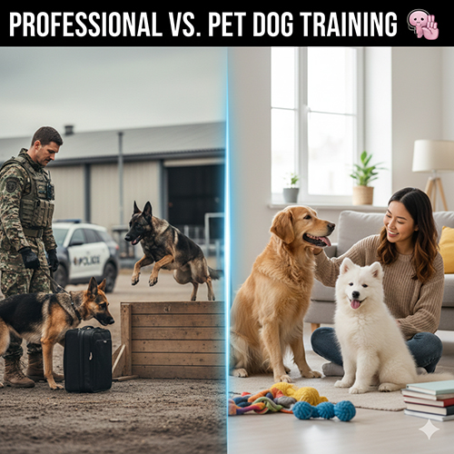 So sánh huấn luyện chó nghiệp vụ và huấn luyện chó cảnh trong gia đình