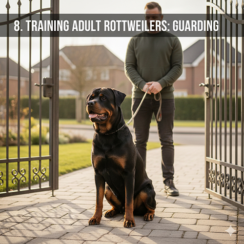 Chó Rottweiler trưởng thành được huấn luyện canh nhà và bảo vệ trong khuôn khổ an toàn
