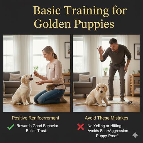 huấn luyện cơ bản cho chó Golden con với phương pháp khen thưởng tích cực