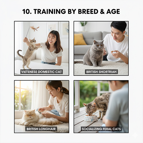 Huấn luyện mèo theo giống và độ tuổi với phương pháp phù hợp từng tính cách