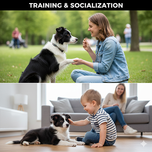 huấn luyện chó border collie và xã hội hóa với người lớn trẻ em trong môi trường gia đình