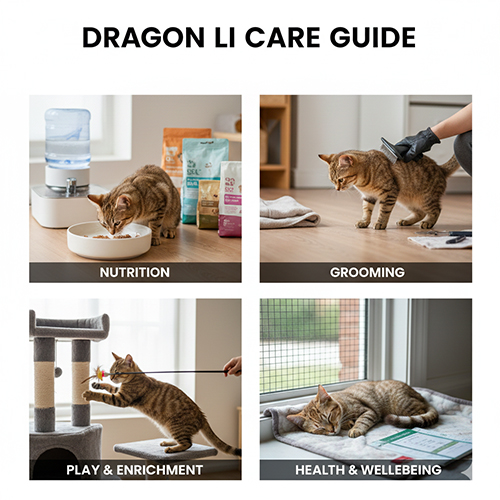 Hướng dẫn chăm sóc mèo Dragon Li gồm ăn uống, chải lông, chơi và nghỉ ngơi