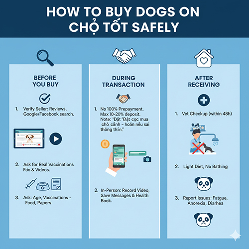 Hướng dẫn mua chó cảnh trên Chợ Tốt an toàn trước, trong và sau giao dịch