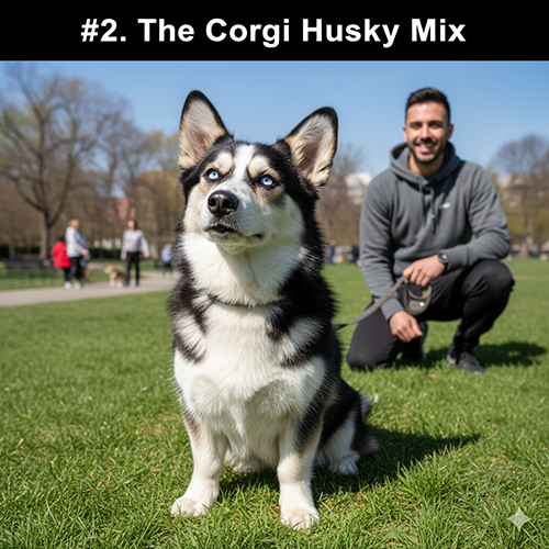 Husky lai Corgi: ngoại hình chân ngắn, mặt ngáo và tính cách nhiều năng lượng.
