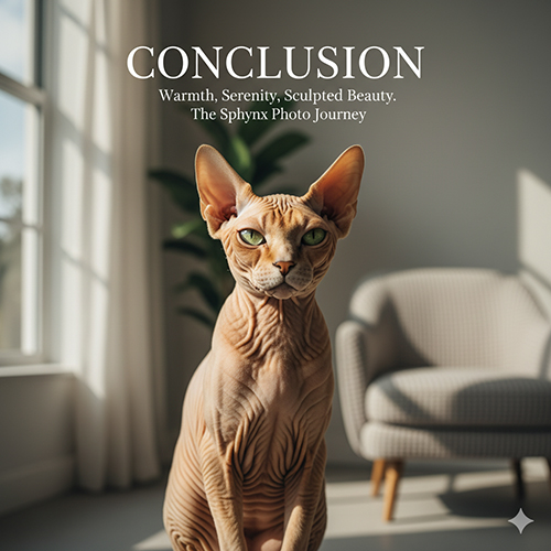 Mèo Sphynx ngồi trong phòng sáng với ánh nắng dịu và nội thất tối giản