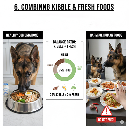 Kết hợp thức ăn hạt và đồ tươi cho chó Becgie đúng tỷ lệ và an toàn