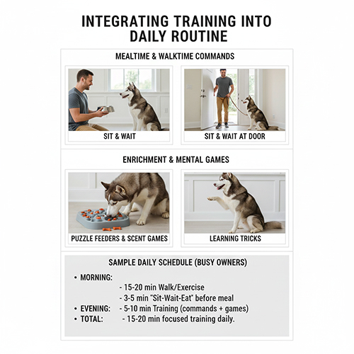 Kết hợp huấn luyện chó Husky vào ăn uống, đi dạo và sinh hoạt mỗi ngày