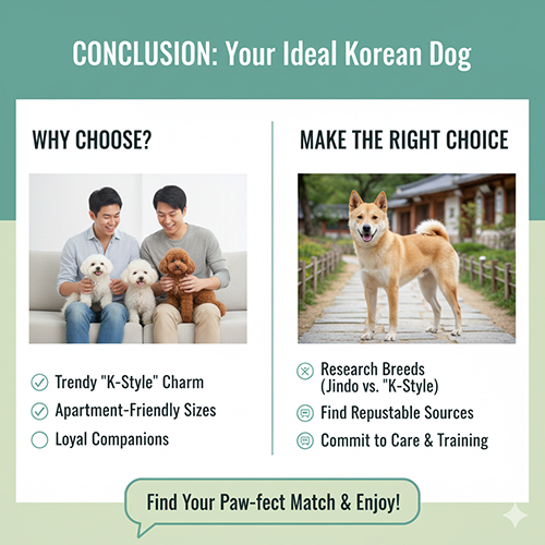 Tổng kết về chó Hàn Quốc với hình ảnh các giống chó Jindo và chó cảnh nhỏ, khuyến khích chọn giống phù hợp và chăm sóc đúng cách
