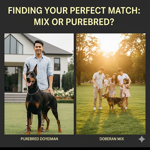 So sánh Doberman thuần và Doberman lai trong bối cảnh gia đình để minh họa việc chọn giống phù hợp với nhu cầu và lối sống.