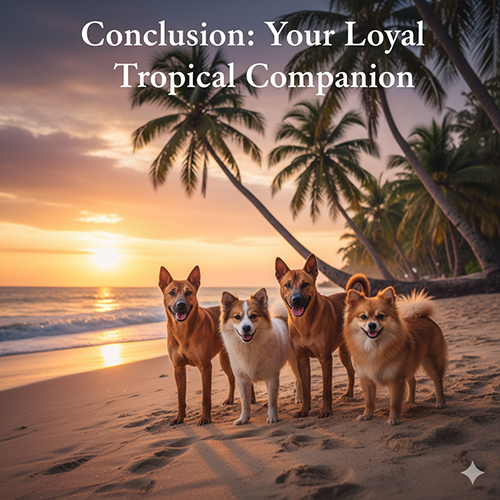 Bốn chú chó Thái Lan đứng trên bãi biển lúc hoàng hôn, tượng trưng cho sự trung thành và khả năng thích nghi của giống chó vùng nhiệt đới