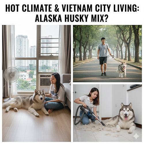 Alaska lai Husky sinh hoat trong nha pho chung cu Viet Nam voi dieu kien chong nong