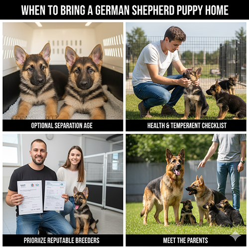 bộ ảnh minh họa thời điểm tách mẹ hợp lý và các bước kiểm tra khi chọn mua chó Becgie con như xem sức khỏe, tính cách, giấy tờ và gặp bố mẹ chó