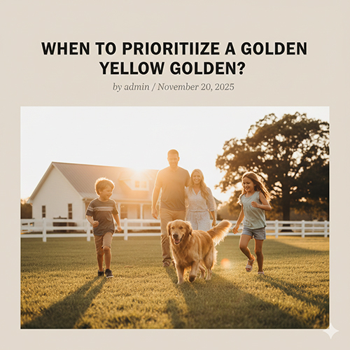 Gia đình chạy chơi với chó Golden Retriever màu vàng trong sân cỏ lúc hoàng hôn, tạo cảm giác ấm áp và đúng vibe Golden kinh điển