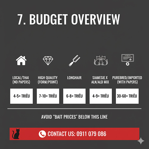 Khung giá mèo Xiêm tại Việt Nam – từ mèo Thái phổ thông đến mèo thuần nhập có giấy