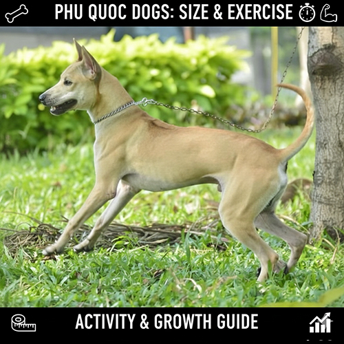 Chó Phú Quốc dáng thể thao đứng trên thảm cỏ – minh họa kích thước và nhu cầu vận động theo từng giai đoạn