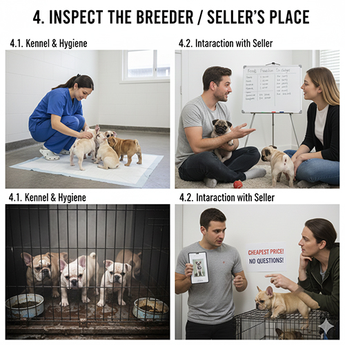 Kiểm tra nơi nuôi chó mặt xệ tại trại shop và nhà người bán trước khi mua