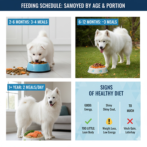 Lịch ăn và khẩu phần cho chó Samoyed theo từng độ tuổi cùng dấu hiệu ăn đủ thiếu hoặc quá