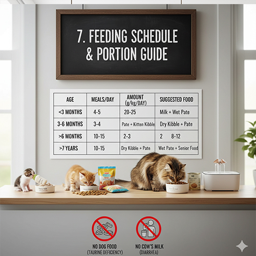 Lịch cho ăn và khẩu phần thức ăn cho mèo theo từng độ tuổi