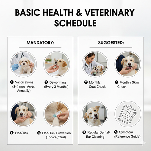 Infographic lịch chăm sóc sức khỏe và thú y cơ bản cho chó cảnh nuôi trong nhà