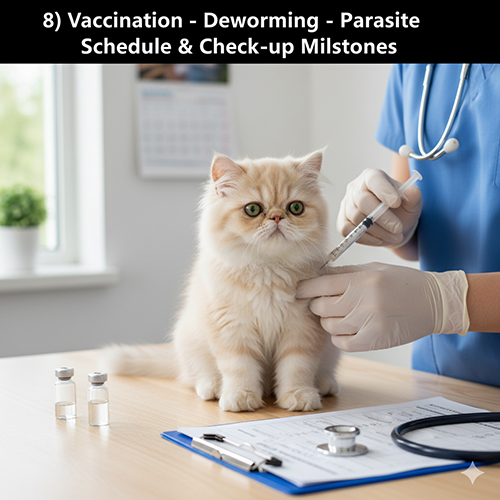 Mèo Ba Tư con được bác sĩ thú y tiêm vaccine trong phòng khám