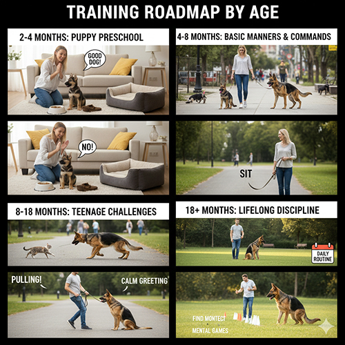 Lộ trình huấn luyện chó Becgie Đức theo từng giai đoạn tuổi