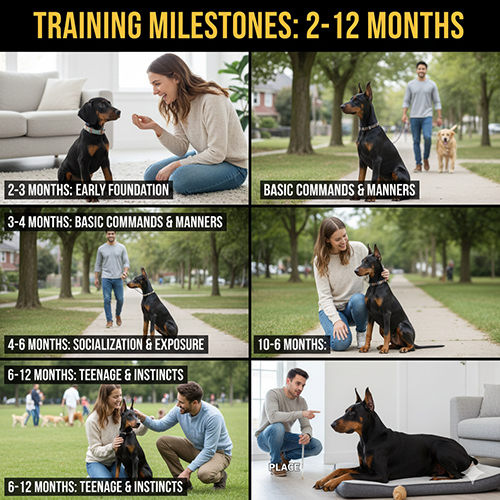 Lộ trình huấn luyện chó Doberman theo các mốc tuổi từ 2 đến 12 tháng