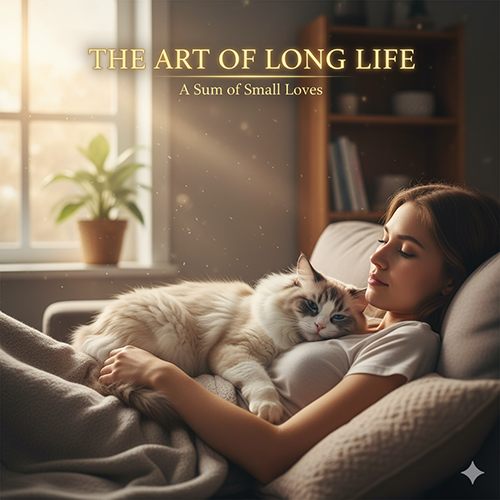 Người chủ nằm thư giãn ôm mèo Ragdoll trong ánh chiều dịu, gợi cảm giác bình yên và gắn kết.