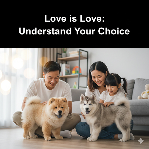 Gia đình vui vẻ bên hai bé Chow Chow lai và Chow thuần trong không gian ấm áp