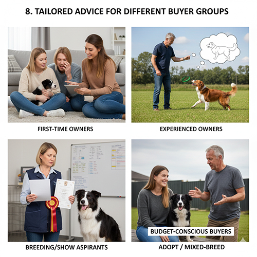 Lời khuyên cho từng nhóm người mua Border Collie: người mới, người có kinh nghiệm, người chơi giống và người muốn tiết kiệm chi phí