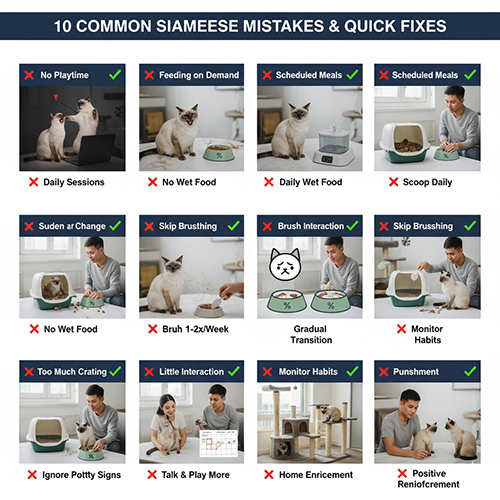 10 lỗi phổ biến khi chăm sóc mèo Xiêm thuần chủng và cách khắc phục nhanh giúp mèo khỏe mạnh, ngoan ngoãn