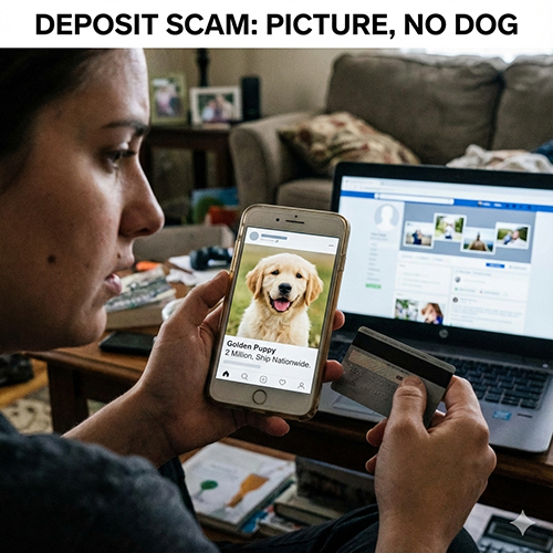 Lừa cọc khi mua chó Golden giá rẻ: chỉ có hình đẹp, không có chó thật, dễ bị chặn sau khi chuyển tiền