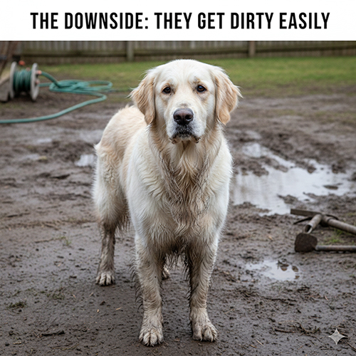 cho Golden mau trang kem bi lem bun o san vuon, long xam va uot vi choi ngoai troi