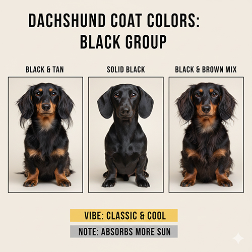 Nhóm màu đen của chó Lạp xưởng gồm black & tan, đen tuyền và đen pha nâu