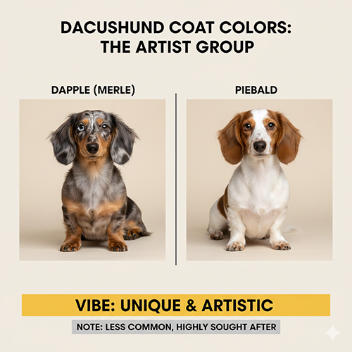 Nhóm màu loang và đốm của chó Lạp xưởng gồm dapple merle và piebald